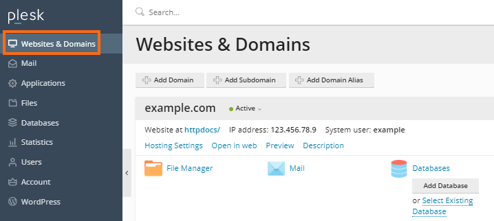 plesk websites and domains